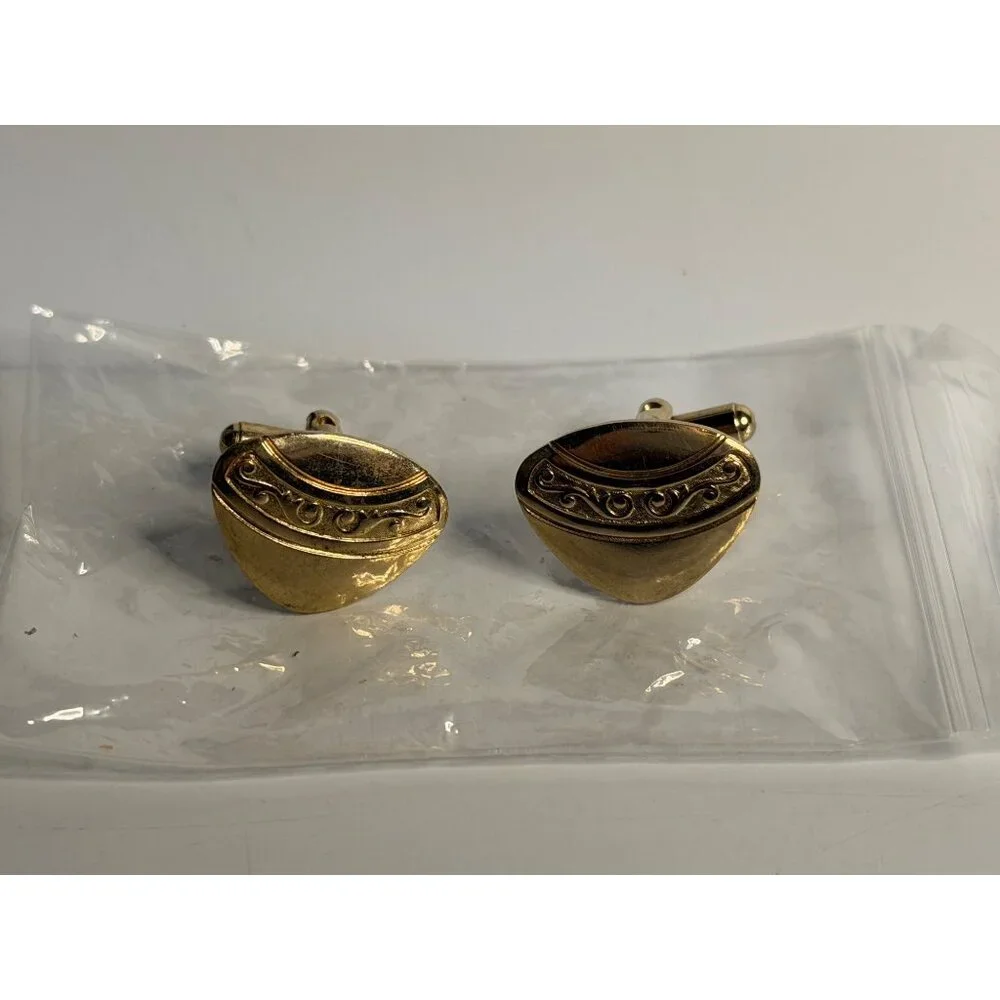 Antique‎ Yellow Gold Tone Triangle Cufflink Set of 2 Steampunk Men’s Jewelry